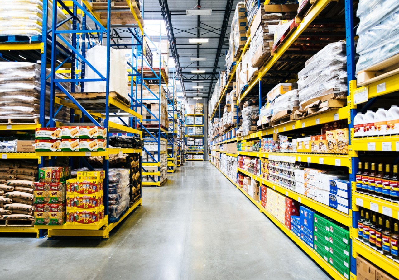 Warehouse of supermarket products